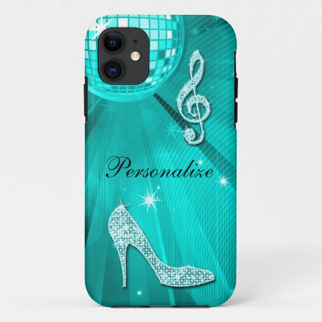 Sparkly Teal Music Note & Stiletto Heel Case-Mate iPhone Case (Back)