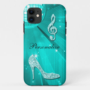 Sparkly Teal Music Note & Stiletto Heel iPhone 11 Case