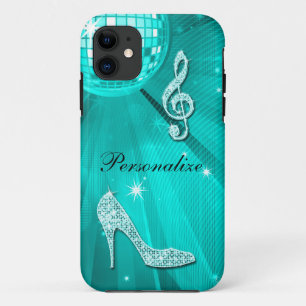 Sparkly Teal Music Note & Stiletto Heel iPhone 11 Case