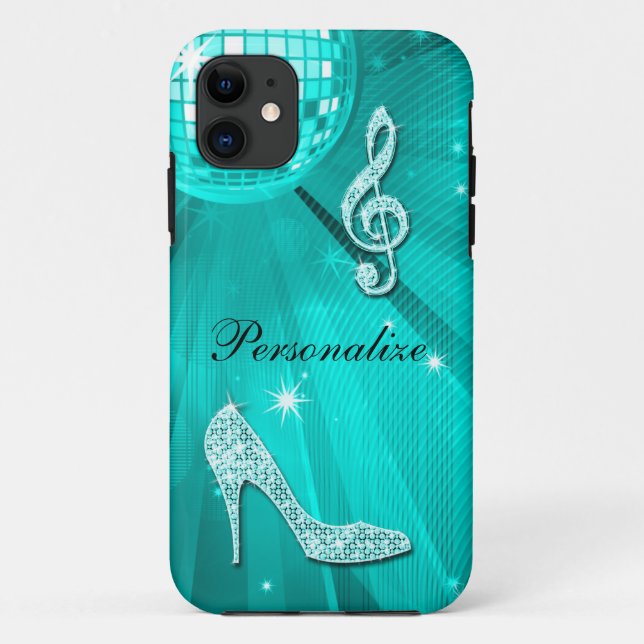 Sparkly Teal Music Note & Stiletto Heel Case-Mate iPhone Case (Back)