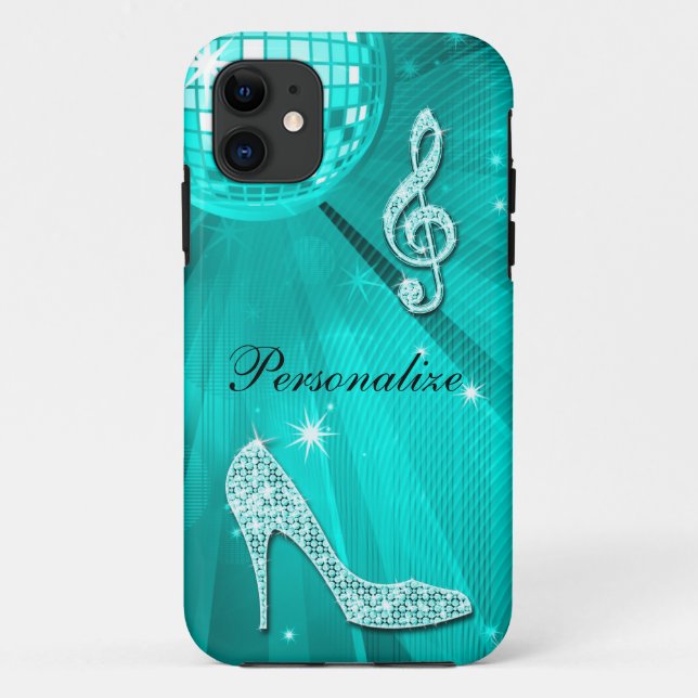 Sparkly Teal Music Note & Stiletto Heel Case-Mate iPhone Case (Back)