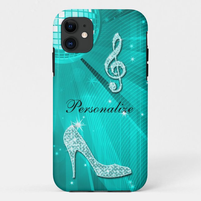 Sparkly Teal Music Note & Stiletto Heel Case-Mate iPhone Case (Back)