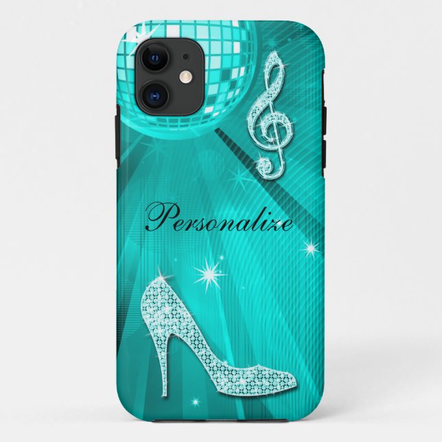 Sparkly Teal Music Note & Stiletto Heel Case-Mate iPhone Case (Back)
