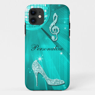 Sparkly Teal Music Note & Stiletto Heel Case-Mate iPhone Case