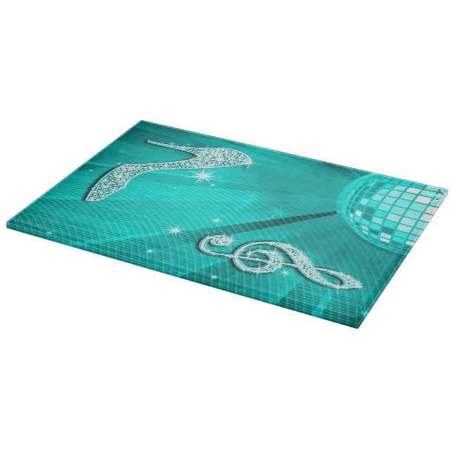 Sparkly Teal Music Note & Stiletto Heel Cutting Board (Corner)
