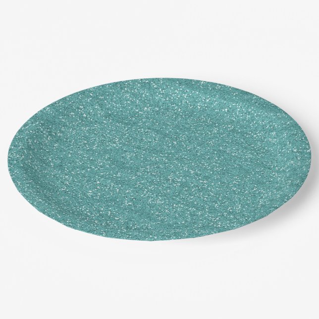 Sparkly Teal & Silver Glitter Paper Plate (Angled)