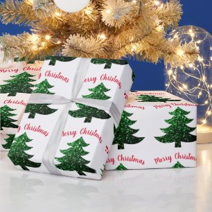 Sparkly tree Merry Christmas white Wrapping Paper