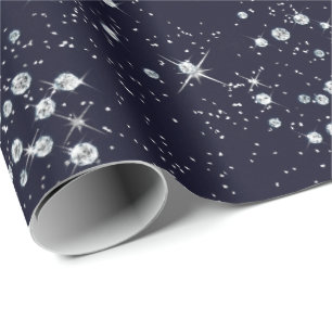 Sparkly Twilight Blue Marine Sky Silver Diamonds Wrapping Paper