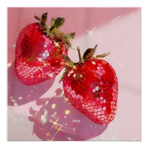 Sparkly Twin Disco Strawberries Pink Aesthetic  Poster