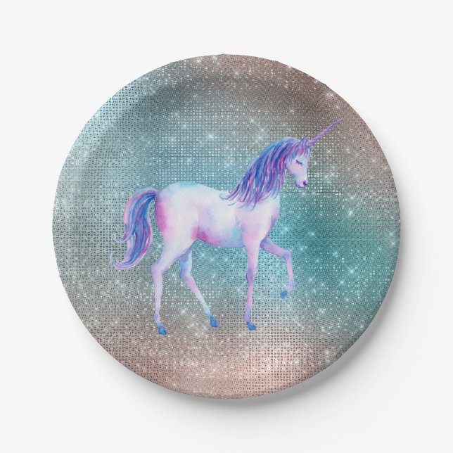 Sparkly Unicorn Paper Plate (Front)