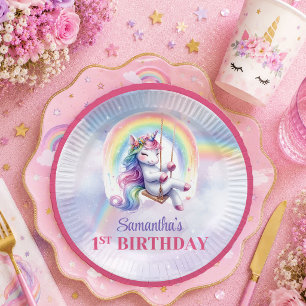 Sparkly Unicorn Pastel Colours Girl Party Paper Pl Plate
