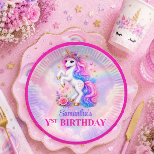 Sparkly Unicorn Pastel Magical Girl Birthday Plate