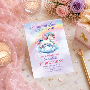 Sparkly Unicorn Pastel Pink Purple Magical Day Invitation