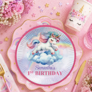 Sparkly Unicorn Pink Purple Girl Birthday Paper Pl Plate