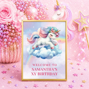 Sparkly Unicorn Pink Purple Girl Birthday Welcome Poster