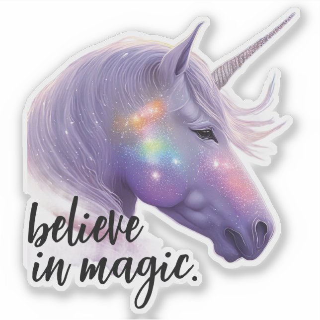 Sparkly Unicorn Rainbow Glitter Believe in Magic (Front)