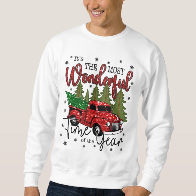 Sparkly Vintage Red Truck and Christmas Trees  Sweatshirt (Front)