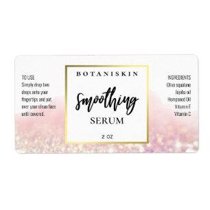 Sparkly Watercolor Pink And White Serum Labels