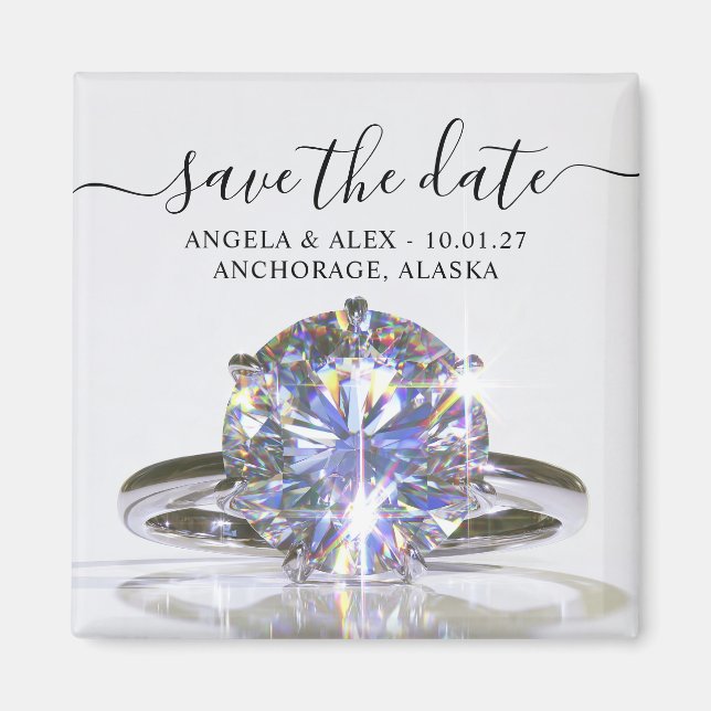 Sparkly Wedding Ring Save the Date Magnet (Front)