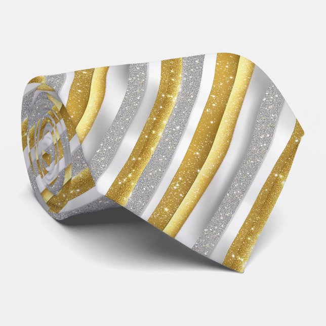 Sparkly White Gold Silver Tie (Rolled)