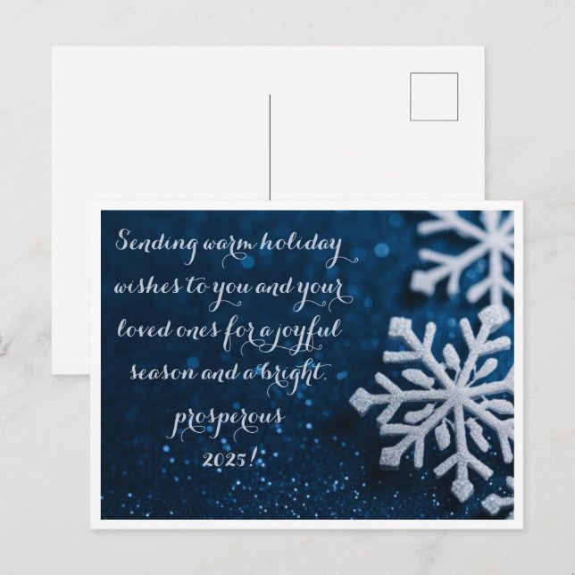 Sparkly Winter Snowflake Holiday Greeting Postcard (Front/Back)