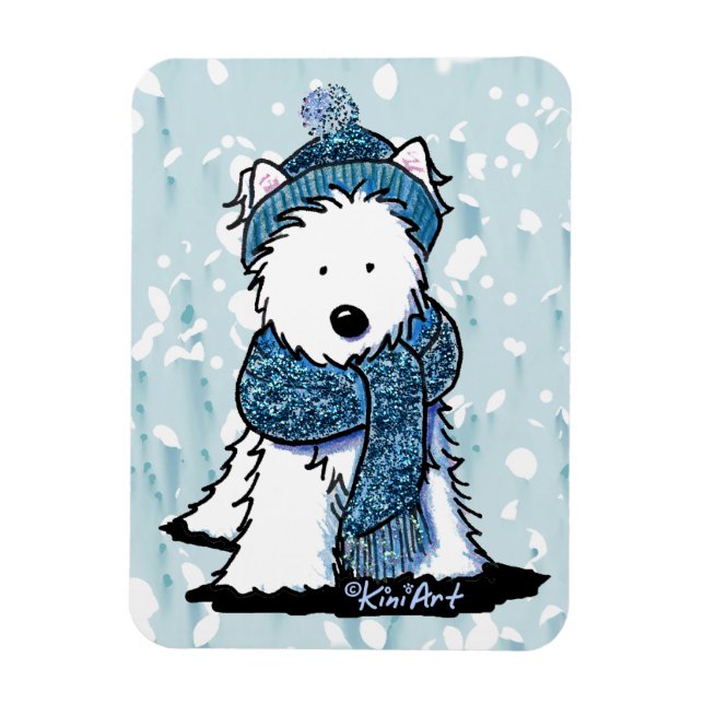 Sparkly Winter Westie Flexi Magnet (Vertical)