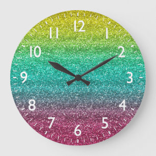 Sparkly Yellow, Blue & Pink Gradient Glitter Large Clock