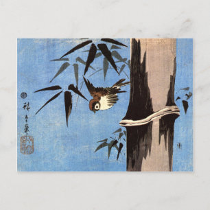 Sparrow and Bamboo, Ando Hiroshige Postcard