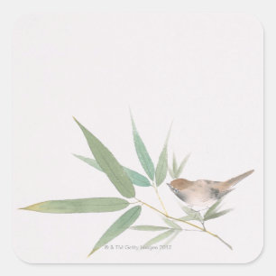 Sparrow and Bamboo Square Sticker