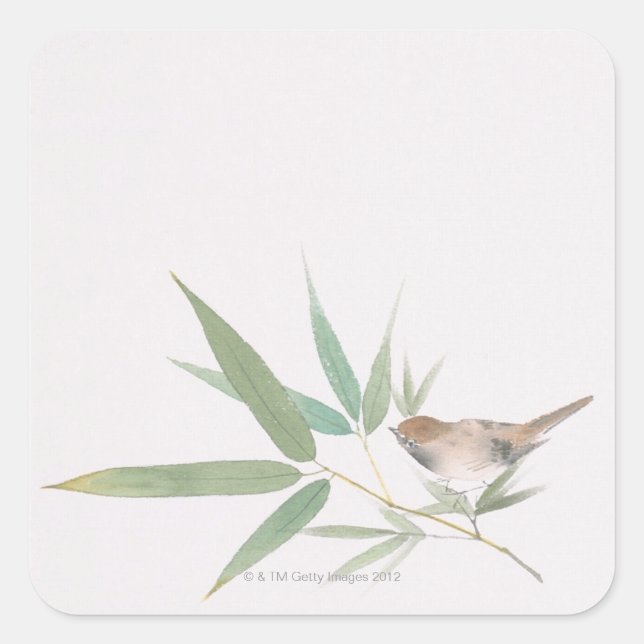 Sparrow and Bamboo Square Sticker (Front)