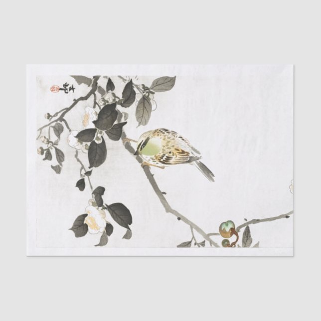SPARROW AND CHERRY BLOSSOM Tissue Paper (Front)
