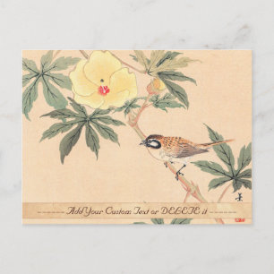 Sparrow and Hibiscus Keibun Matsumoto bird flowers Postcard