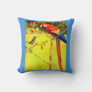 sparrow and parrot print cushion