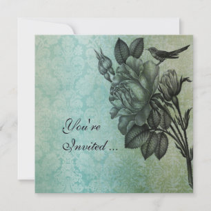 Sparrow and Rose Elegant Vintage Damask Invitation