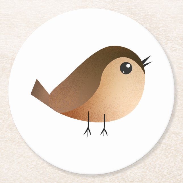 Sparrow Bird Cartoon  Round Paper Coaster (Front)