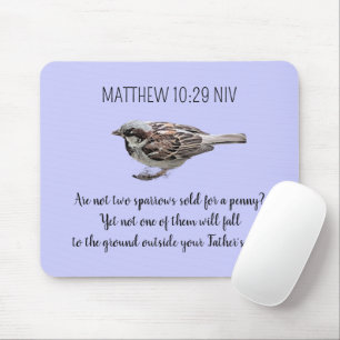 Sparrow Bird Cast Your Cares Bible Verse Blue Mouse Pad