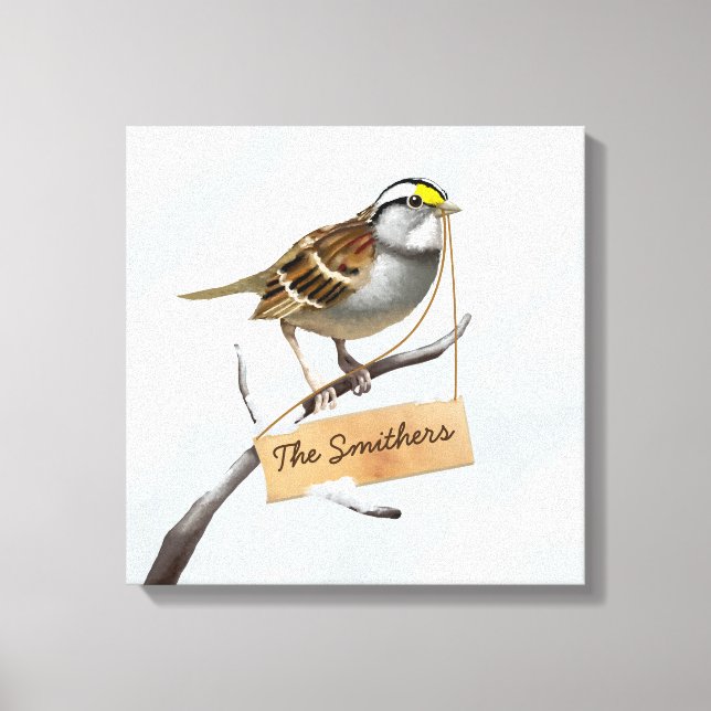 Sparrow Bird Customise Name Canvas Print (Front)