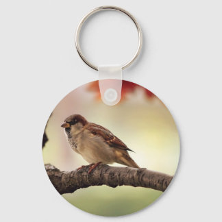Sparrow Bird in Tree Key Ring