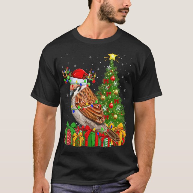 Sparrow Bird   Xmas Holiday Santa Sparrow Christma T-Shirt (Front)