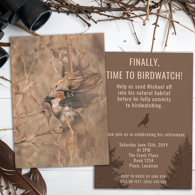 Sparrow Birds Funny Birdwatcher Retirement Party Invitation (Creator Uploaded)