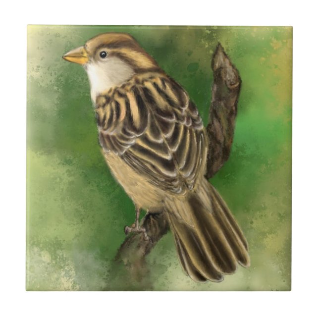 Sparrow Ceramic Tile Cute Bird (Front)