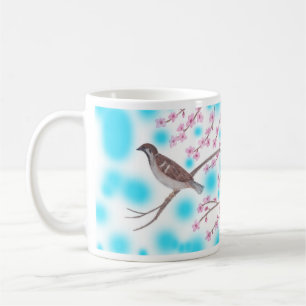 Sparrow in Cherry Blossom Tree Sky Mugs