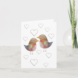 Sparrow In Love, Hearts Pattern Watercolor Note Card