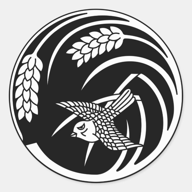 Sparrow in rice-plant circle classic round sticker (Front)
