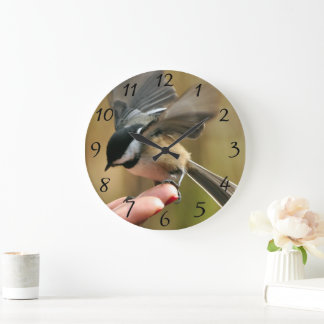  Sparrow is landing on my wife's hand   Large Clock
