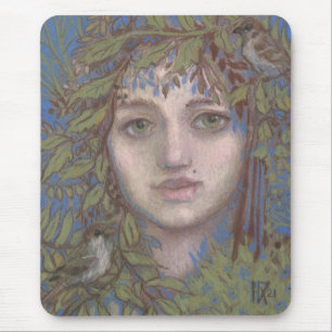Sparrow Lady Surreal Fantasy Art Portrait Painting Mouse Pad