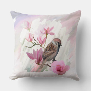 Sparrow Magolia Floral Throw Pillow