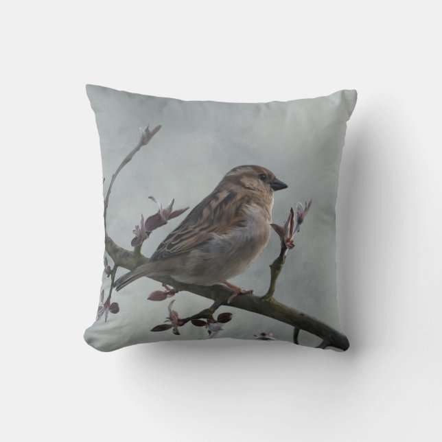 Sparrow on Branch Cushion (Front)