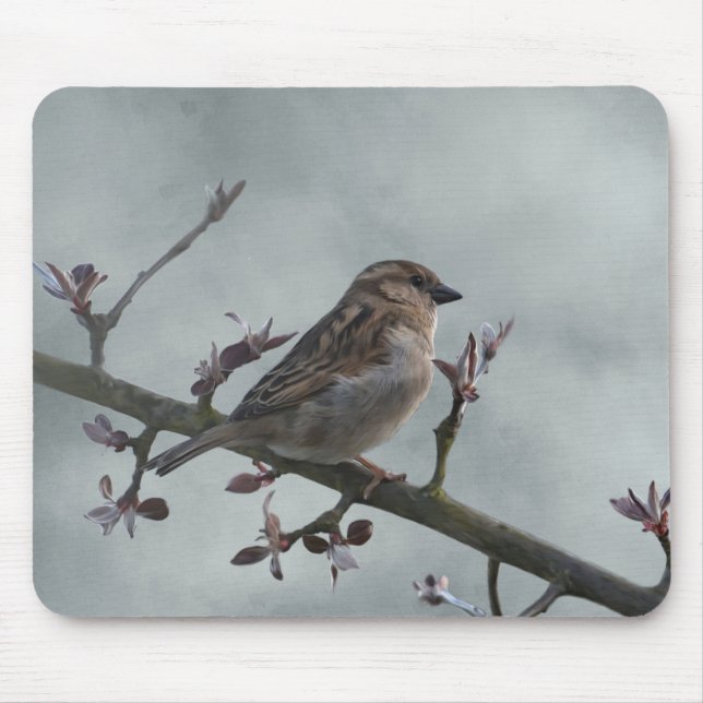 Sparrow on Branch Photo Mouse Pad (Front)