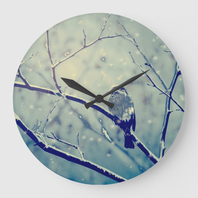 Sparrow on the snowy branch large clock (Front)
